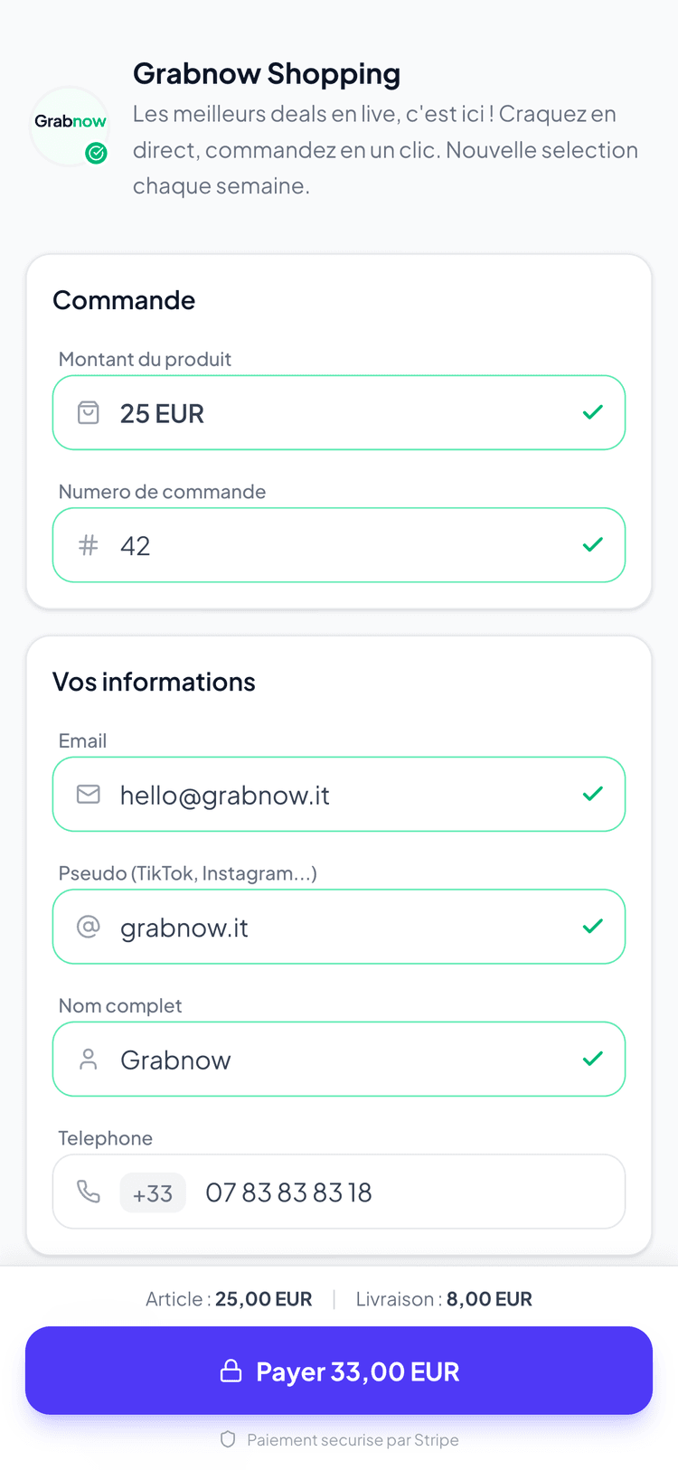 Dashboard commandes & paiements
