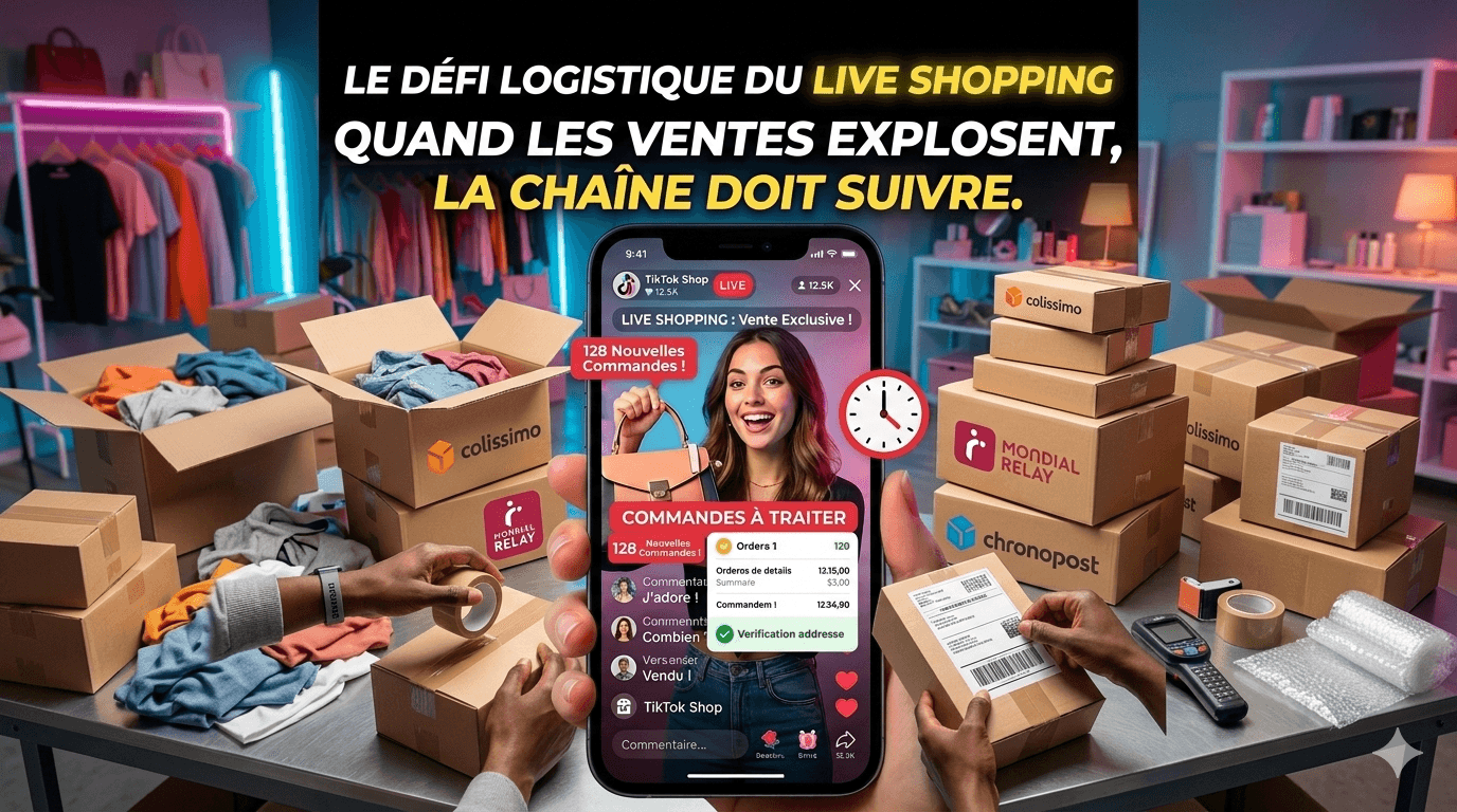 Vendeur en live préparant des colis pour expédition