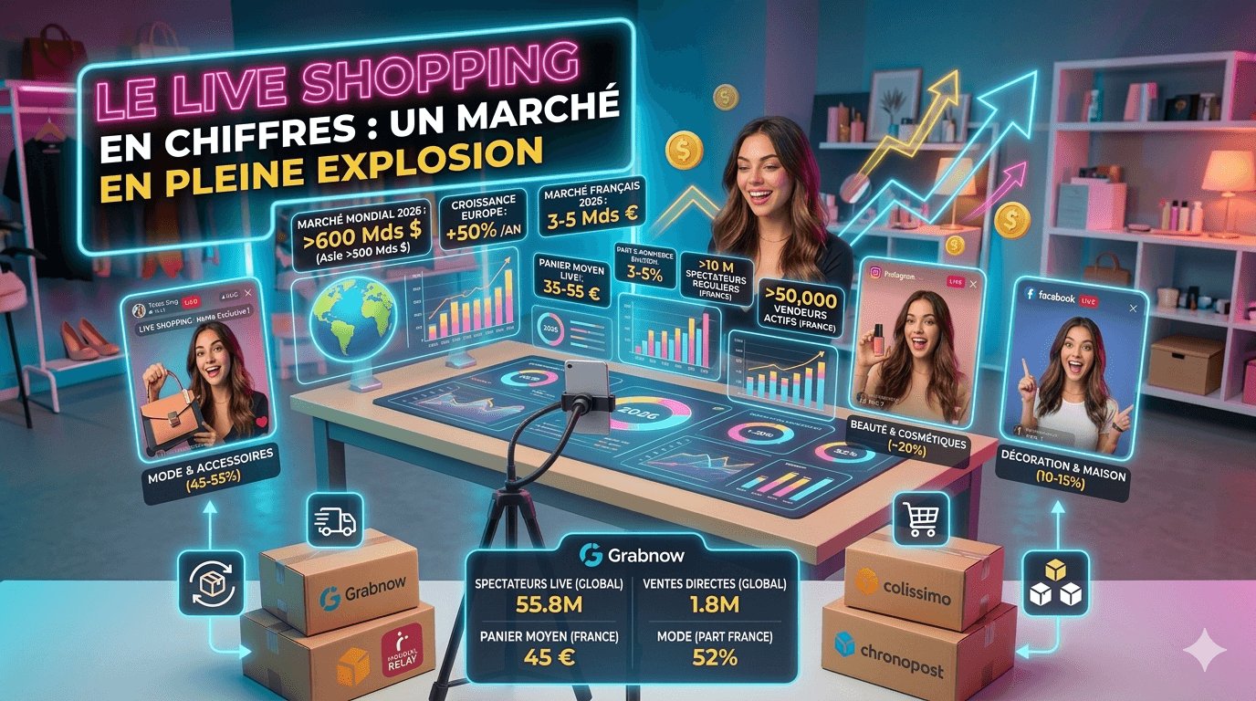 Graphiques et données de marché du live shopping en France en 2026