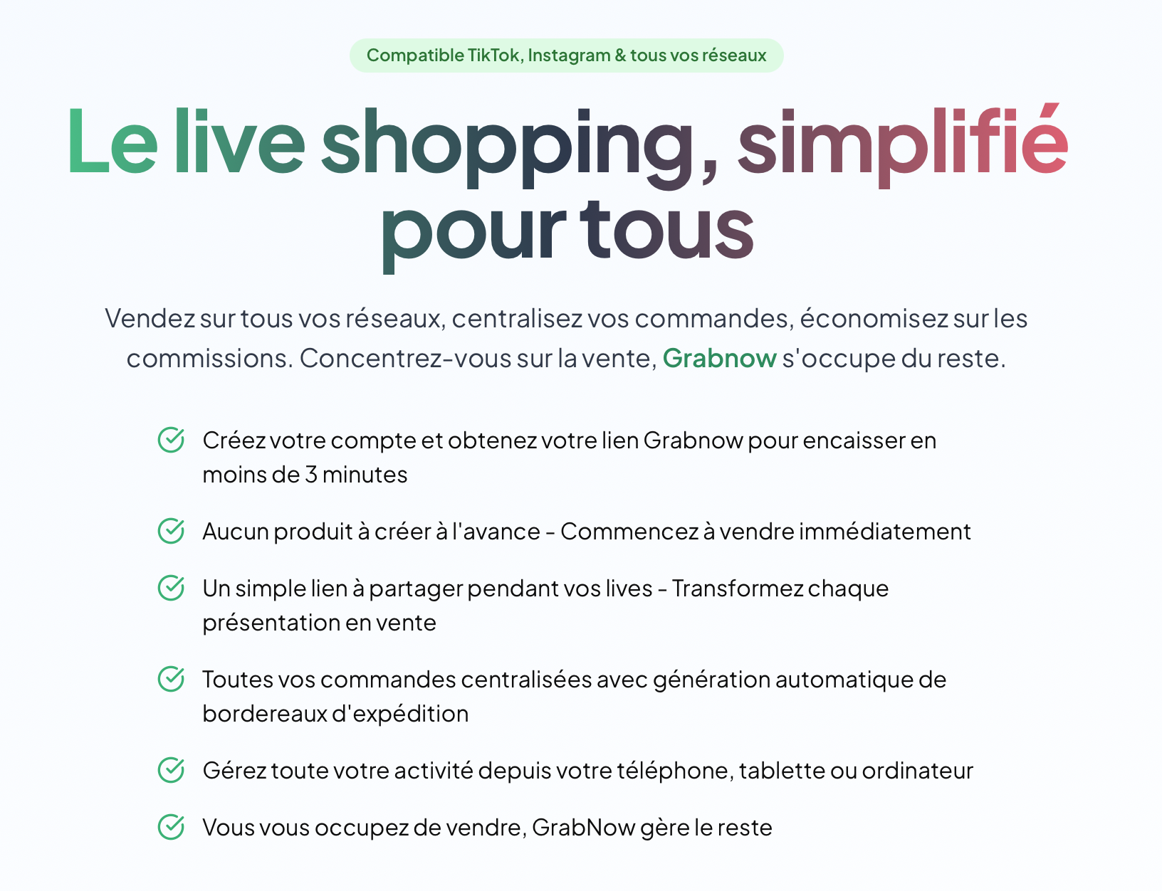 Dashboard GrabNow : Guide Complet pour Vendre sur TikTok en 2025
